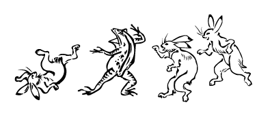 喧嘩するうさぎとかえる