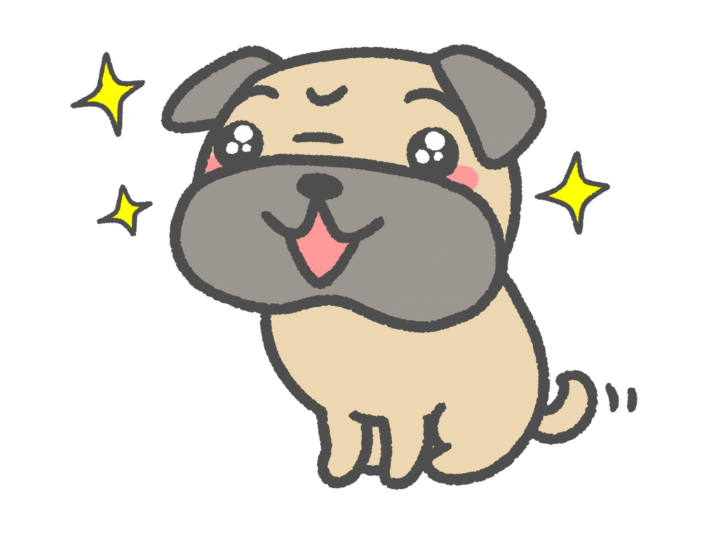 目をキラキラ輝かせる犬