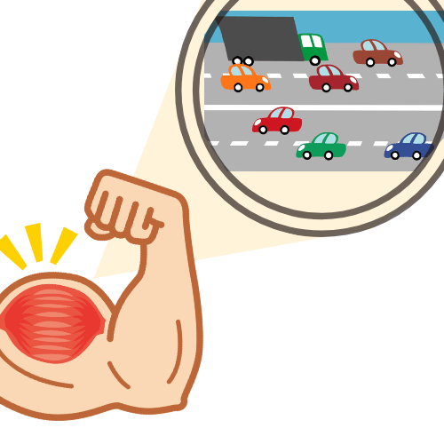 筋肉をズームアップして快適に移動する車たち