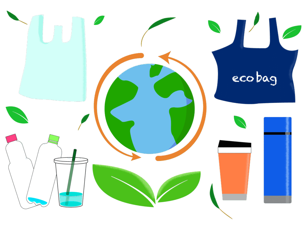 SDGsのエコバッグ、エコボトルのイラスト