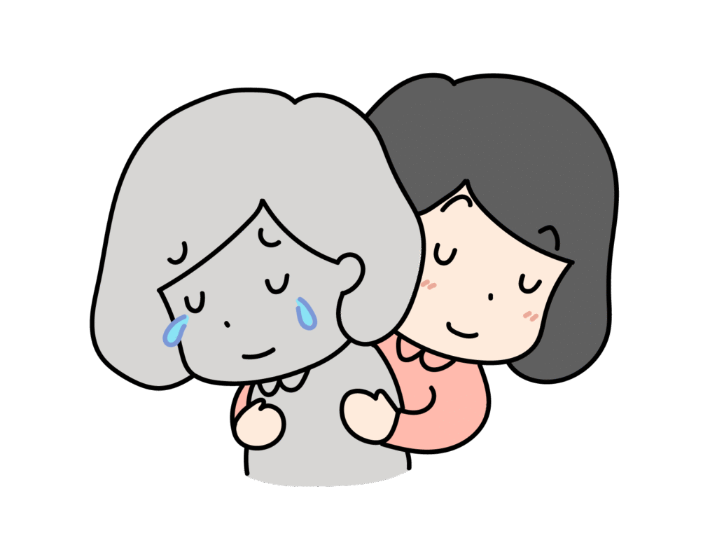 泣いている自分自身を抱きしめる女の人