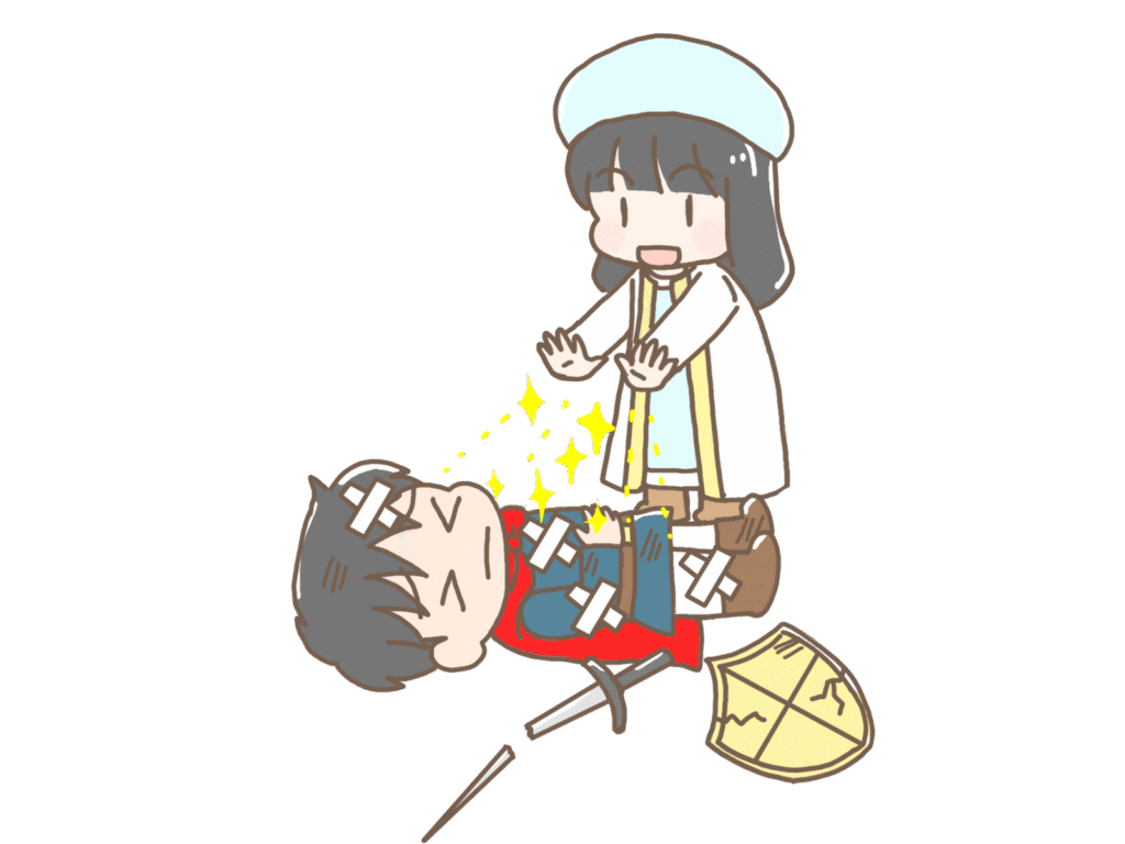 倒れた勇者を助ける僧侶