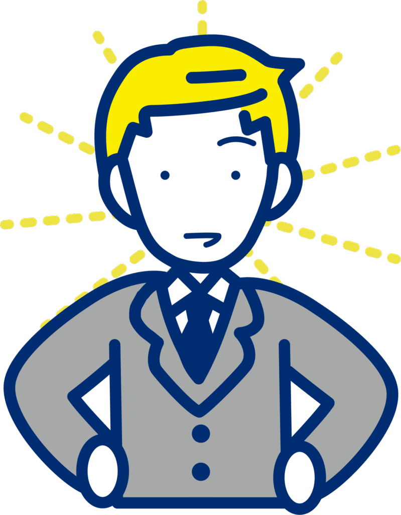 手を腰に当てる男性社員