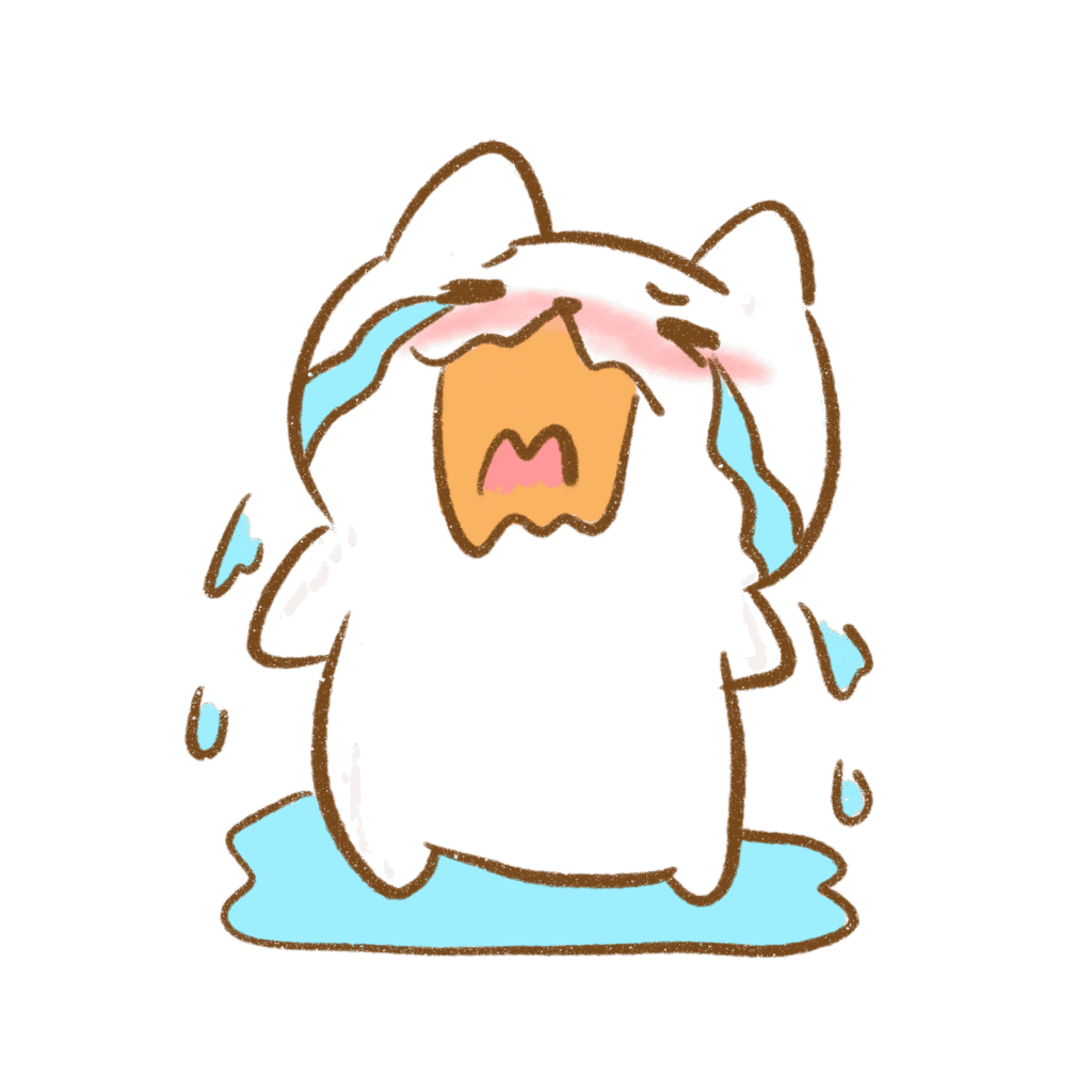 号泣して涙の水たまりができている猫