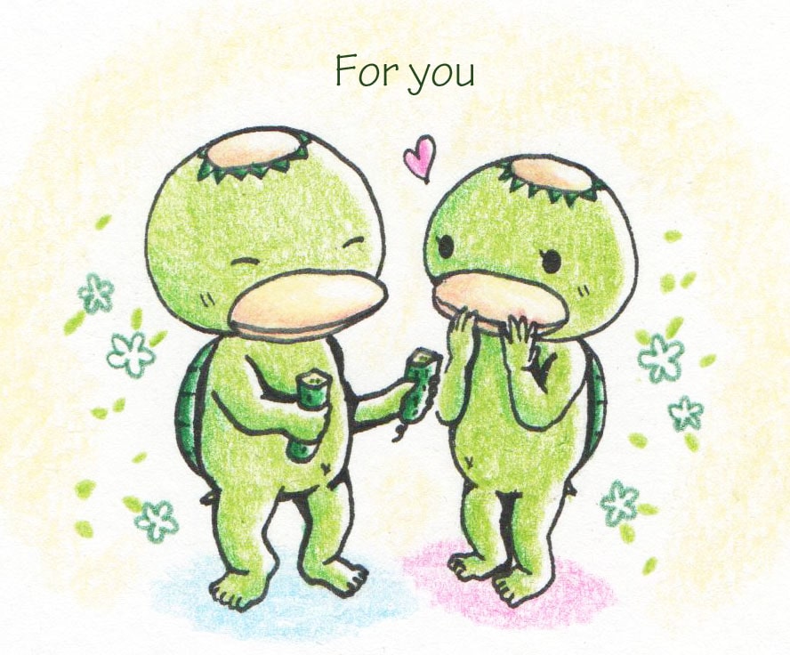 きゅうりを分け合うカッパ