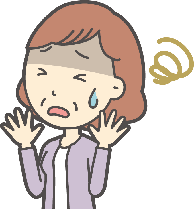 両手を上げて嫌そうな表情の年配の女性