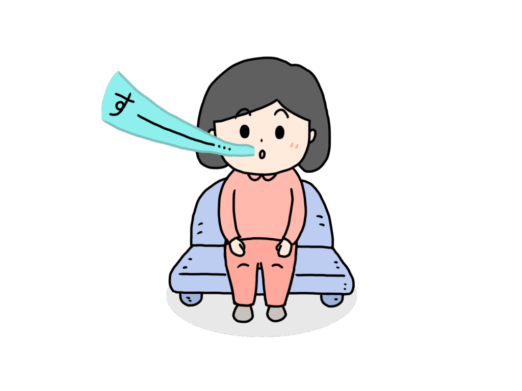 椅子に座り呼吸をして体を整える