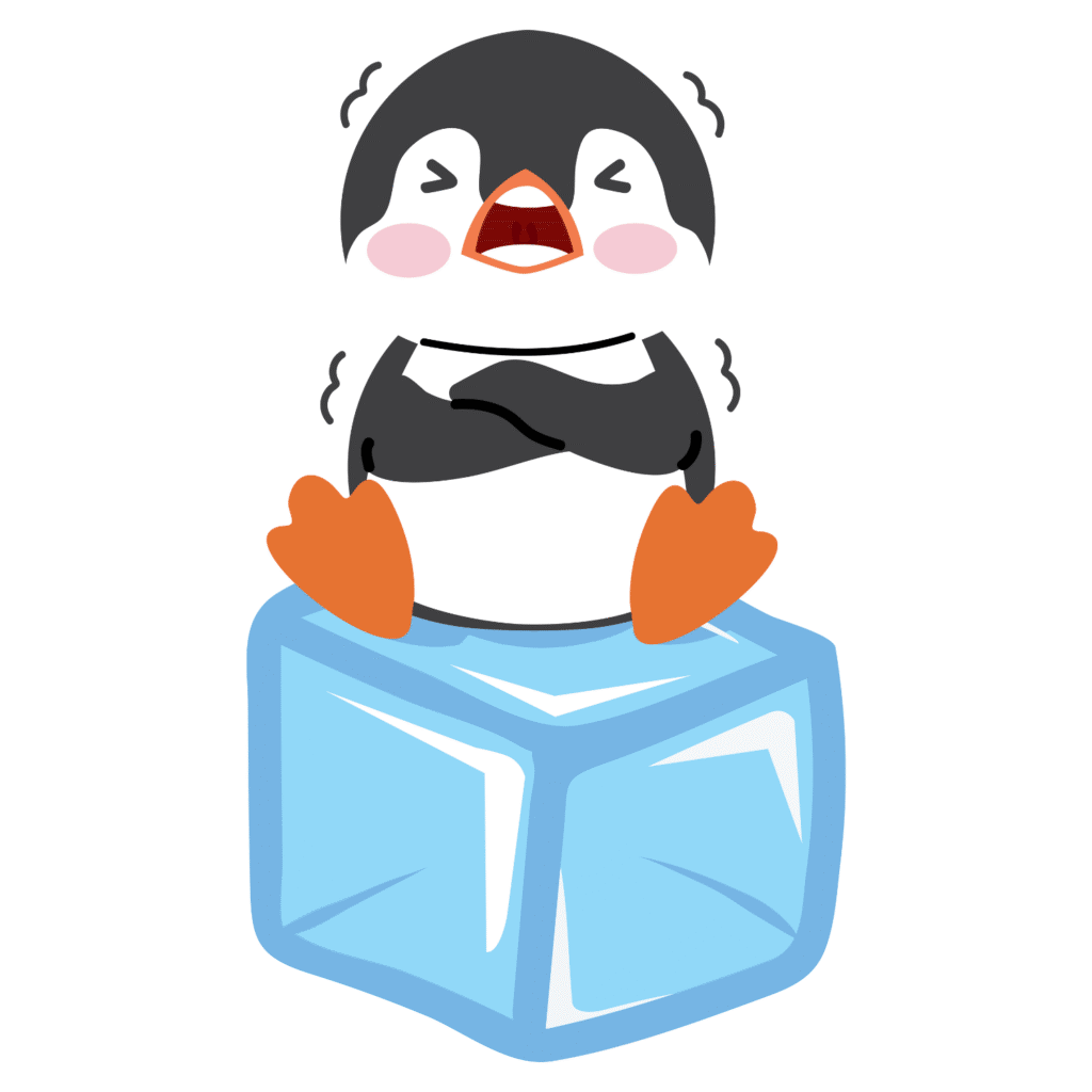 氷の上で寒がるペンギン