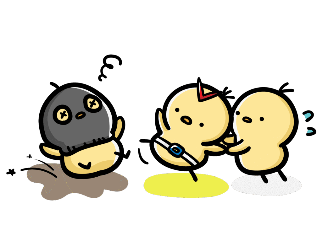 ヒーローごっこをするひよこ