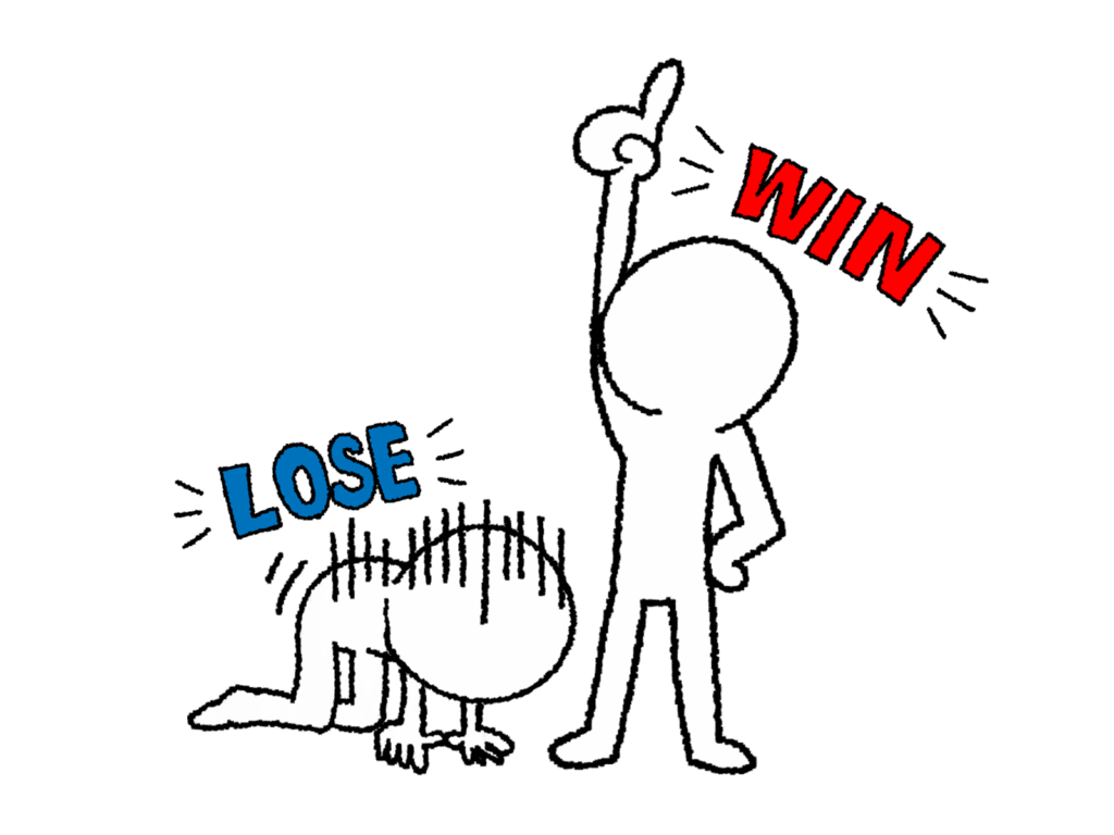 片手をあげてWinとしている人と-肩を落としてLoseとなった人