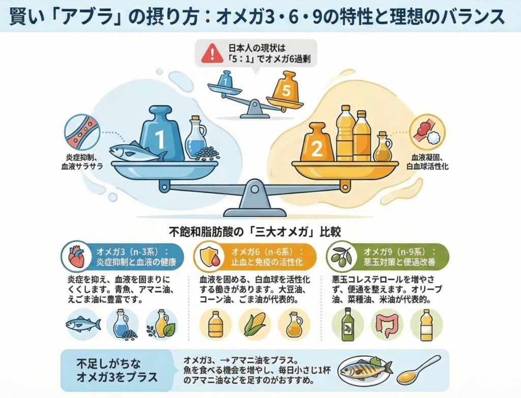 オメガ3・オメガ6・オメガ9の違いと理想バランスの図
