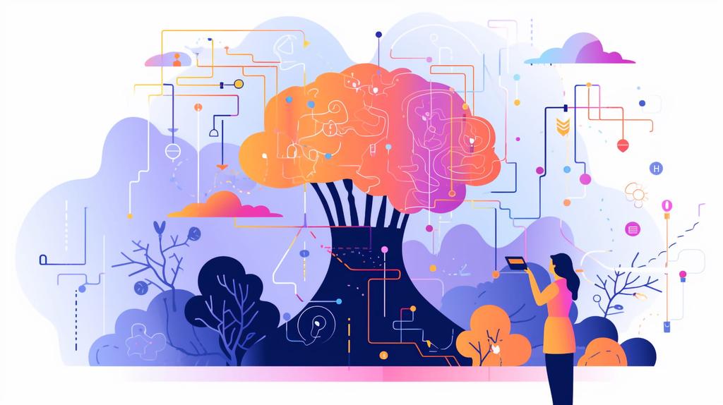 脳と木が一体化したグロースマインドのイメージイラスト｜思考が広がり成長する