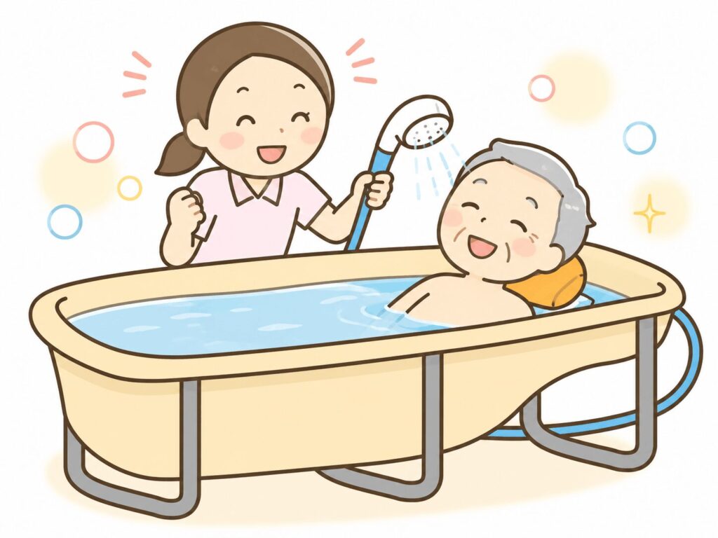 湯船にゆったり浸かってリラックスする女性のイラスト