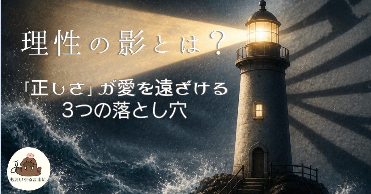 理性レベルの影とは？正しさが愛を遠ざける3つの落とし穴（正論・完璧主義・勝利の空虚）を灯台で表現したアイキャッチ画像