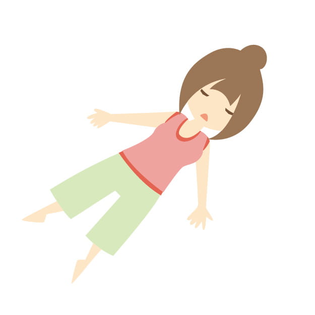 ヨガで全身の力を抜いてリラックスしている女性のイラスト
